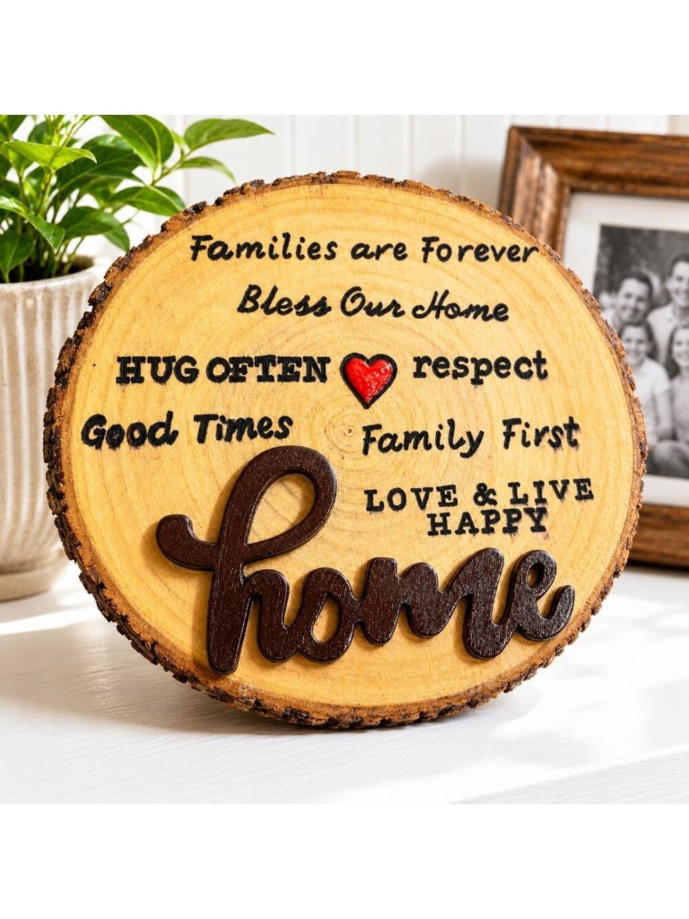 Rustic Wooden Wall Plaque With Heartwarming Family Quotes And "Home" Design. Per